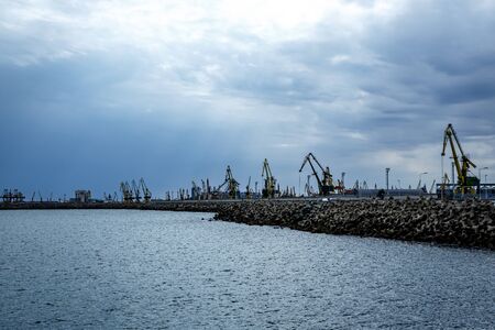 Cranes in the seaport, logistics center on the seaの写真素材