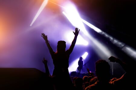 Silhouette of crowd concert, music fans on showの写真素材