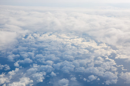 Blue sky from airplane. View above the clouds