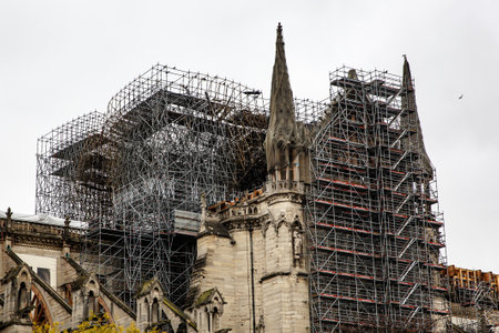 Paris, France - No?ember 26, 2019: Notre Dame de Paris, Reconstruction after the fireのeditorial素材