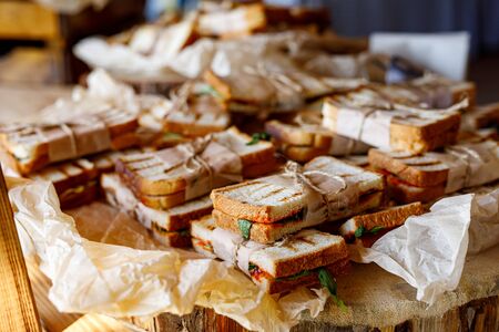 A lot of snacks sandwiches on event cateringの写真素材