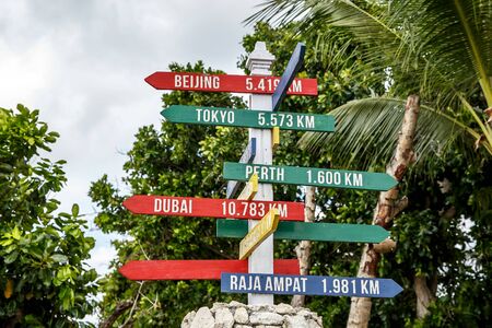 Direction to different places of the world from Indonesiaの写真素材