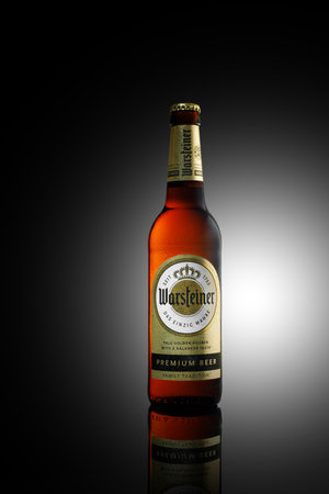 Minsk, Belarus - May 10, 2020: Bottle of Warsteiner Pilsner Beerのeditorial素材