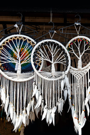 Dream catchers in the shop, close up of dream catchers