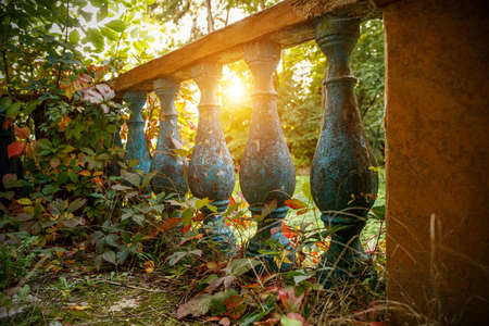 Blue stone railings on the porch of the palace. Balustrades in autumnの写真素材
