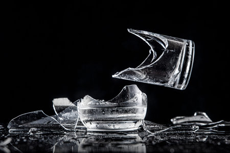 Shards of broken glasses on a black background