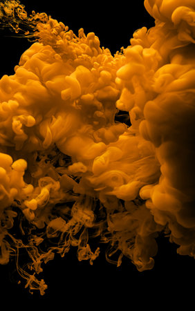 Abstract yellow waves on black backroundの写真素材