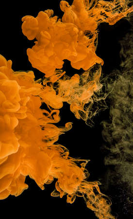 Abstract yellow waves on black backroundの写真素材