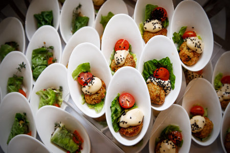 Glass with food appetizer on a table