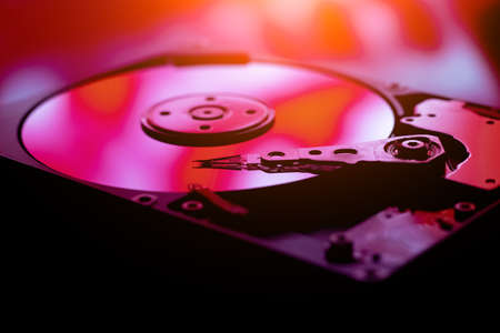 The abstract image of inside of hard disk drive. The concept of data, hardware, and information technology.の写真素材