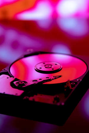 The abstract image of inside of hard disk drive. The concept of data, hardware, and information technology.の写真素材