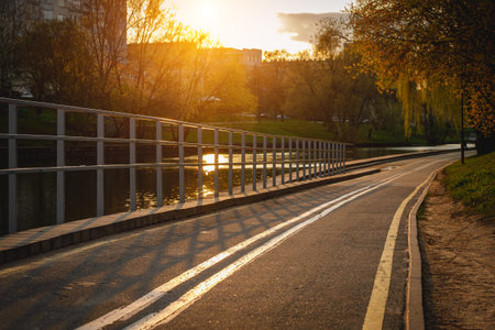 City bike path at sunset