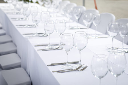 Empty glasses before the banquet.の写真素材