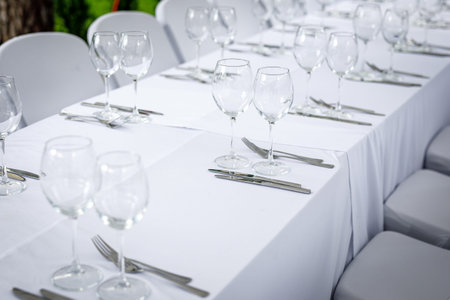 Empty glasses before the banquet.の写真素材