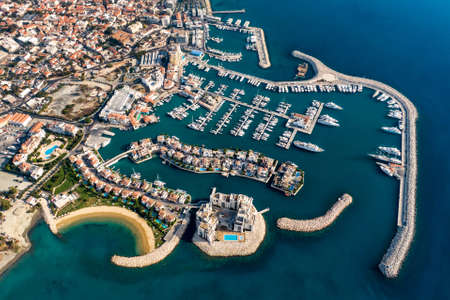 Aerial view of Limassol marina in Cyprus. City port for yachts and boatsの素材 [FY310180782522]