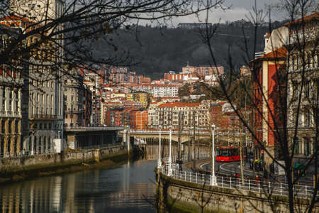 View of Bilbao, Spain city downtown with a Nevion Riverの写真素材