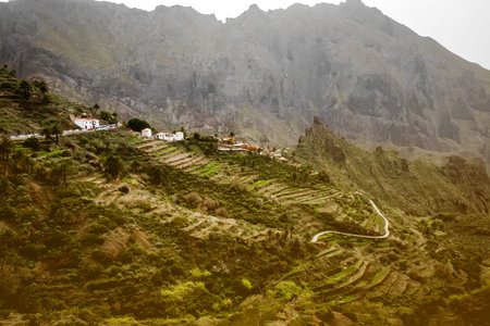 Aerial drone view of Mountain village Masca in Tenerife, Spain. Tenerife landmark landscape
