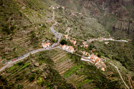 Aerial drone view of Mountain village Masca in Tenerife, Spain. Tenerife landmark landscapeの写真素材