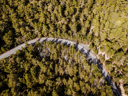 Mountain winding road, top viewの写真素材