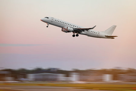 Airplane taking off from the airportの写真素材