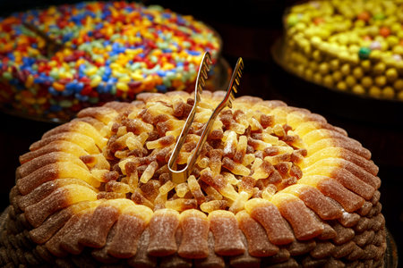 Shop counter with various gelatins and sweets