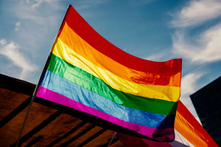 Background of many rainbow LGBT flagsの写真素材