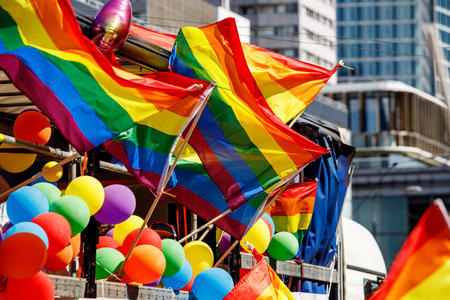 Background of many rainbow LGBT flagsの写真素材