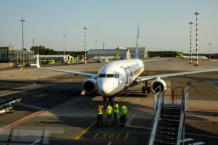 Riga, Latvia - 22.07.2022: Ryanair plane in an airport