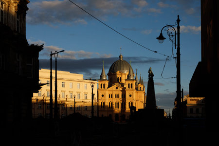 Panorama of Lodz central city square, Poland