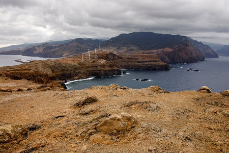 Rocky coastline.of Madeira island. Cliffs in Portugalの写真素材