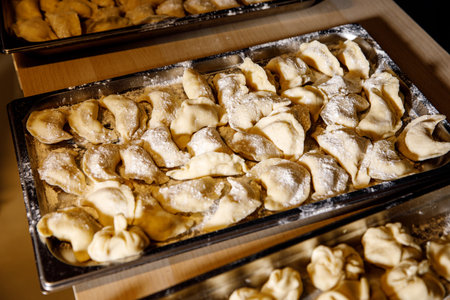 Homemade dumplings ready for cookingの写真素材