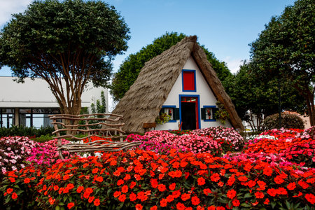 Traditional triangle Portugal island house, Madeiraの写真素材