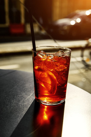 Italian Aperol spritz cocktail in the glassの写真素材