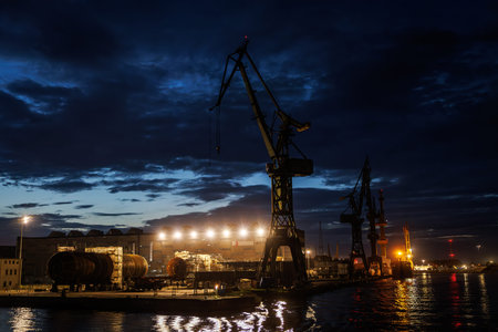 Cargo cranes in the docks.