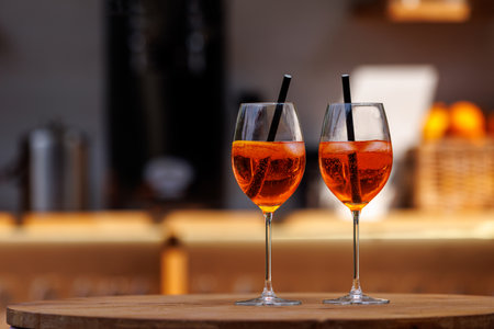 Two glasses with Spritz summer cocktail.の写真素材