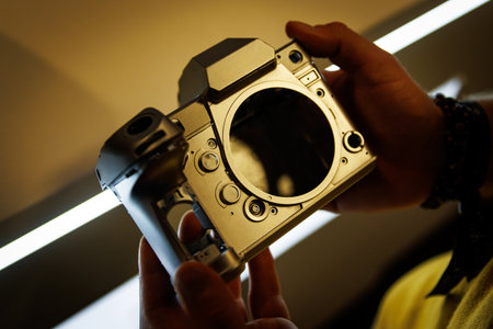 Making photo cameras at the factory, magnesium alloy body.の写真素材