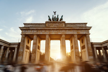 Tourists Crowd near the Brandenburg Gate in Berlinの写真素材