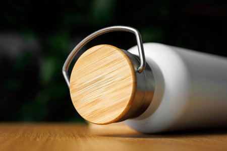 White eco-friendly bottle thermos on the tableの写真素材