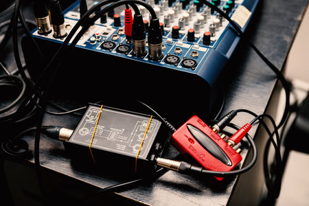 Audio processing with a focus on the connection between mixer channels and DI units.