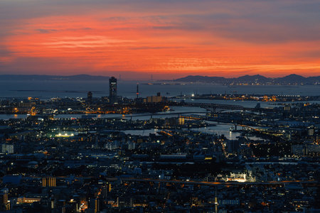 A Sunset Over the Bay, Asian metropolis at dusk