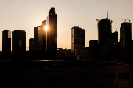 Sunset over the office buildings of the business center.の写真素材