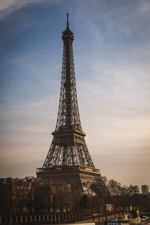 The Eiffel Tower is a towering structure that dominates the skyline of Parisの写真素材