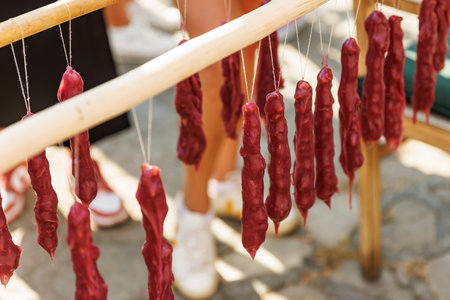 Close-up shot of traditional Georgian sweet Churchkhela.の写真素材
