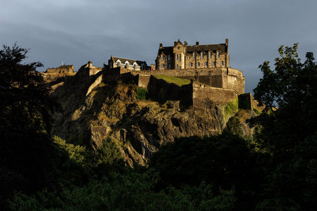 View of the iconic Scottish fortress situated atop a volcanic rock in the center of the city.