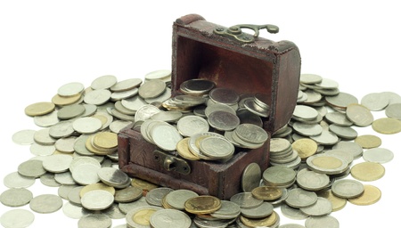 Thai coins money with Treasure Boxの写真素材