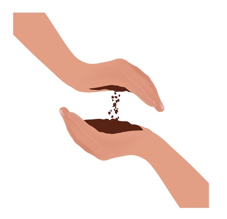 clay fall from left hand to right hand conceptのイラスト素材