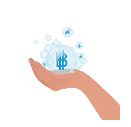 thai currency symbol baht in bubble on hand conceptのイラスト素材