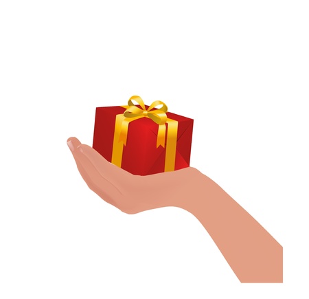 red gift box on handのイラスト素材