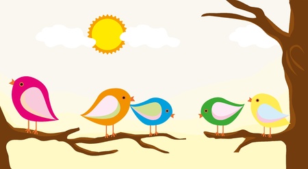 birds on blank tree with autumn backgroundのイラスト素材