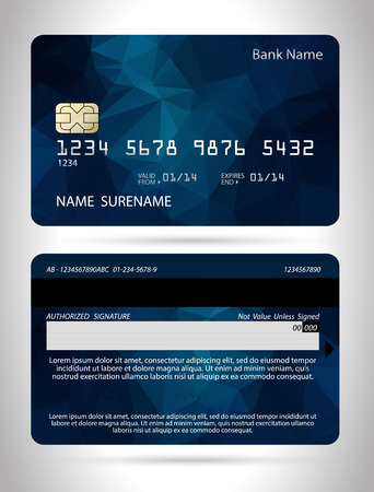 Template credit card with polygon background, vector isolated